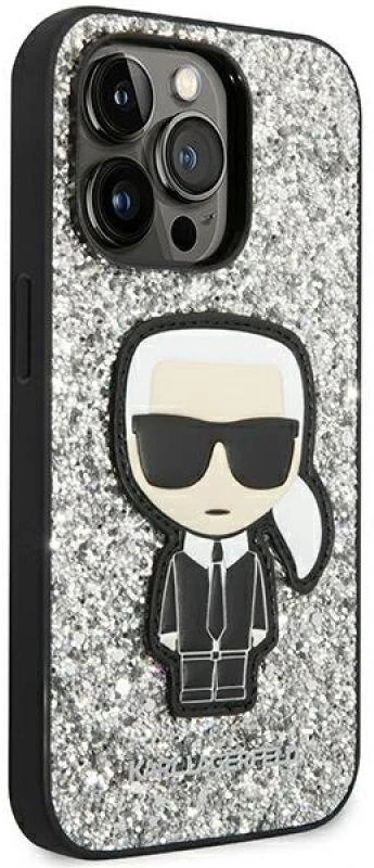 Karl Lagerfeld KLHCP14XGFKPG iPhone 14 Pro Max 6,7″ kietas dėklas sidabrinis Glitter Flakes Ikonik
