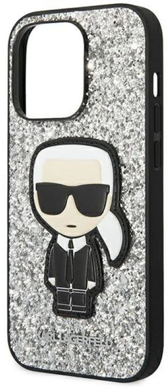 Karl Lagerfeld KLHCP14XGFKPG iPhone 14 Pro Max 6,7″ kietas dėklas sidabrinis Glitter Flakes Ikonik
