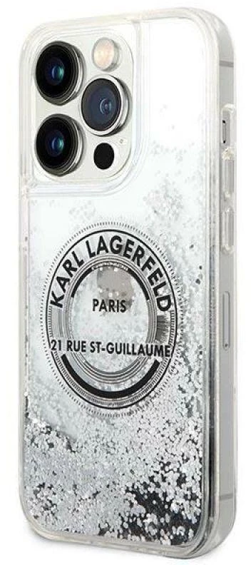 Apple iPhone 14 Pro Max Karl Lagerfeld dėklas Liquid Glitter RSG sidabrinės spalvos