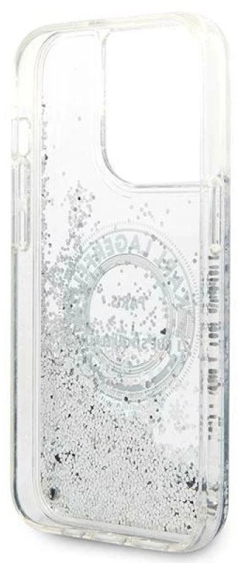 Apple iPhone 14 Pro Max Karl Lagerfeld dėklas Liquid Glitter RSG sidabrinės spalvos