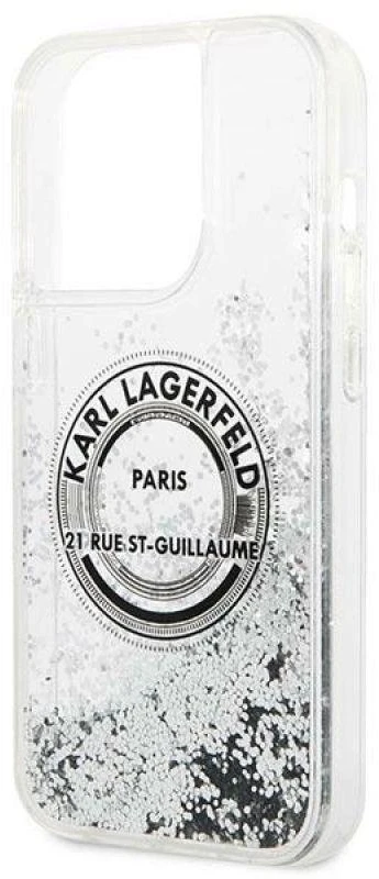 Apple iPhone 14 Pro Max Karl Lagerfeld dėklas Liquid Glitter RSG sidabrinės spalvos