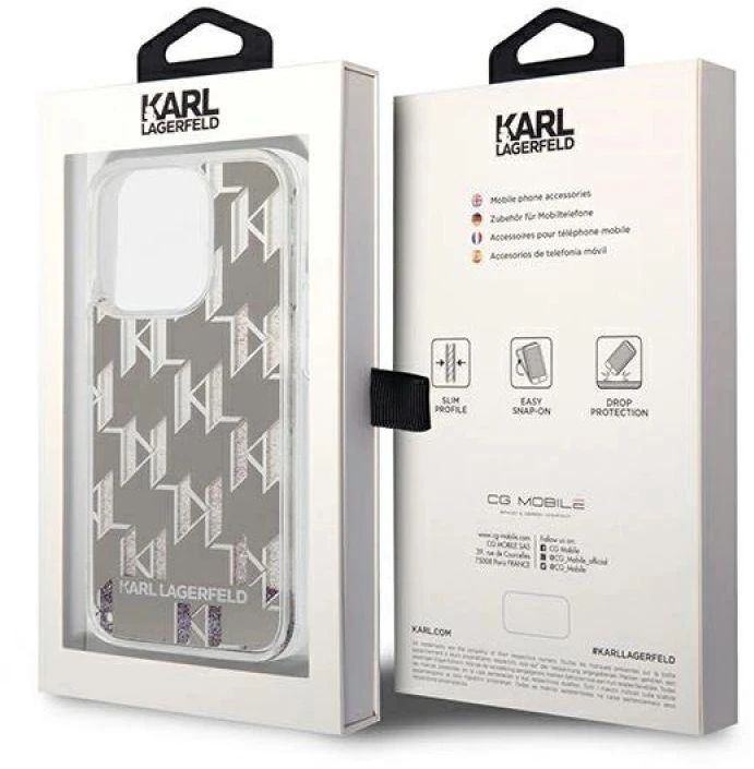 Karl Lagerfeld KLHCP14XLMNMS iPhone 14 Pro Max 6,7″ kietas dėklas sidabrinis Liquid Glitter Monogram