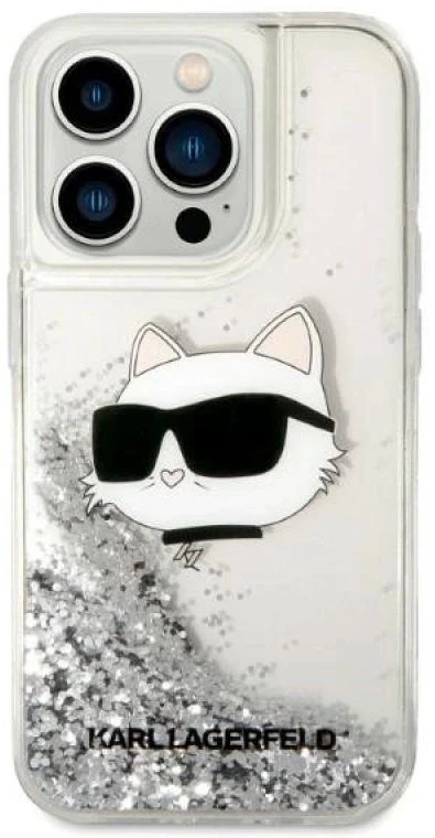 Karl Lagerfeld KLHCP14XLNCHCS iPhone 14 Pro Max 6,7″ sidabrinis kietas dėklas Glitter Choupette Head