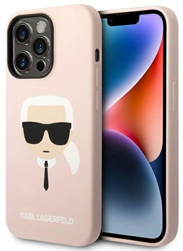 Karl Lagerfeld dėklas, skirtas iPhone 14 Pro Max 6,7 KLHCP14XSLKHBK rožinės spalvos HC Silicone Karl's Head