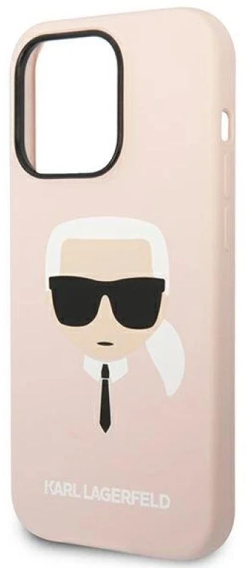 Karl Lagerfeld dėklas, skirtas iPhone 14 Pro Max 6,7 KLHCP14XSLKHBK rožinės spalvos HC Silicone Karl's Head