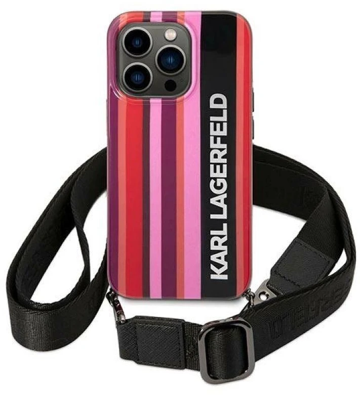 Dėklas Karl Lagerfeld KLHCP14XSTSTP Apple iPhone 14 Pro Max 6,7″ hardcase rožinės spalvos Color Stripes Strap