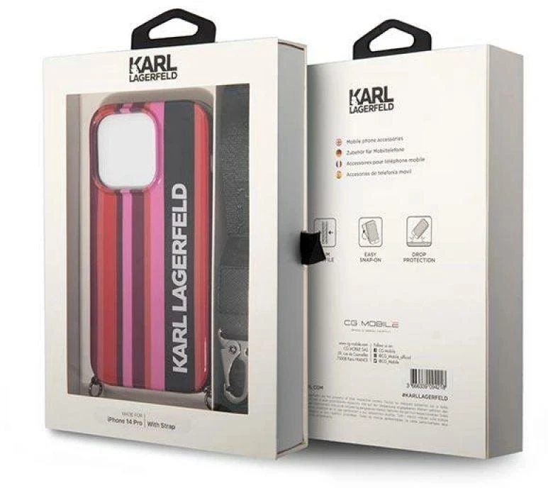 Dėklas Karl Lagerfeld KLHCP14XSTSTP Apple iPhone 14 Pro Max 6,7″ hardcase rožinės spalvos Color Stripes Strap