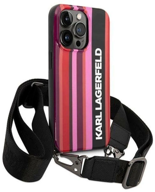 Dėklas Karl Lagerfeld KLHCP14XSTSTP Apple iPhone 14 Pro Max 6,7″ hardcase rožinės spalvos Color Stripes Strap