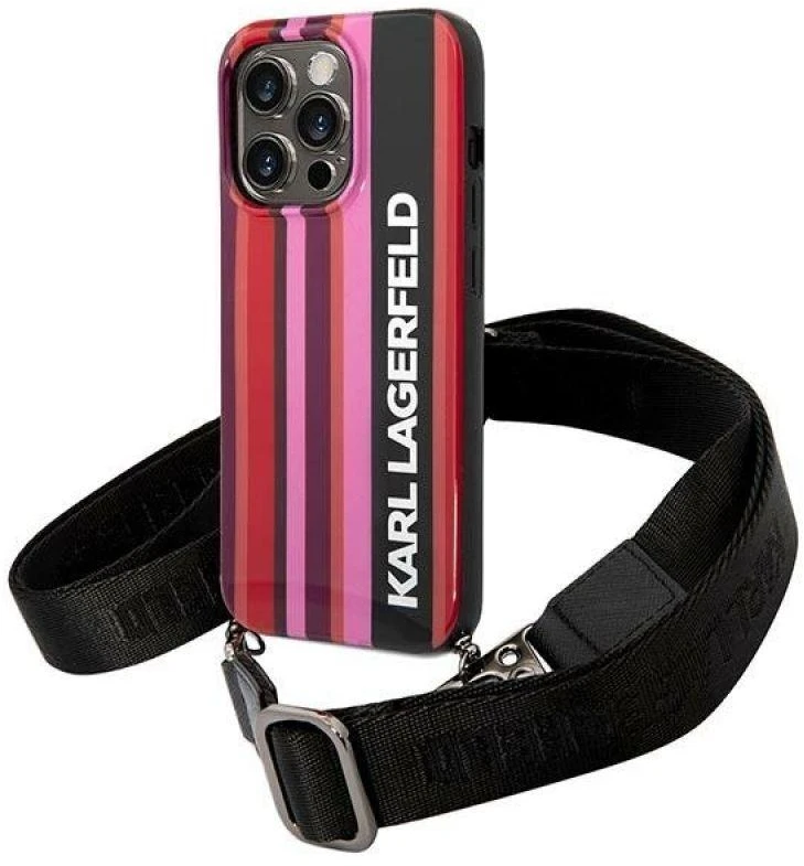 Dėklas Karl Lagerfeld KLHCP14XSTSTP Apple iPhone 14 Pro Max 6,7″ hardcase rožinės spalvos Color Stripes Strap