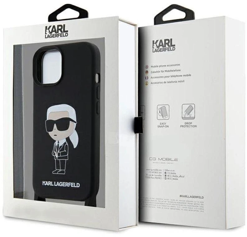 Karl Lagerfeld KLHCP15SSCBSKNK Apple iPhone 15/ 14 / 13 6.1″ kietas dėklas juodos spalvos Crossbody Silicone Ikon