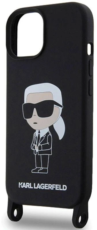 Karl Lagerfeld KLHCP15SSCBSKNK Apple iPhone 15/ 14 / 13 6.1″ kietas dėklas juodos spalvos Crossbody Silicone Ikon