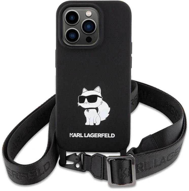 Karl Lagerfeld KLHCP15XSCBSCNK Apple iPhone 15 Pro Max 6.7″ kietas dėklas juodos spalvos Crossbody Silicone Choupe
