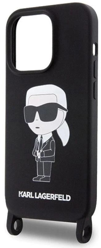 Karl Lagerfeld KLHCP15XSCBSKNK Apple iPhone 15 Pro Max 6.7″ kietas dėklas juodos spalvos Crossbody Silicone Ikonik