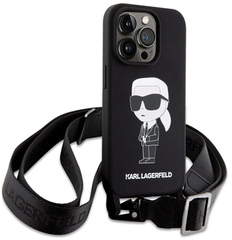 Karl Lagerfeld KLHCP15XSCBSKNK Apple iPhone 15 Pro Max 6.7″ kietas dėklas juodos spalvos Crossbody Silicone Ikonik