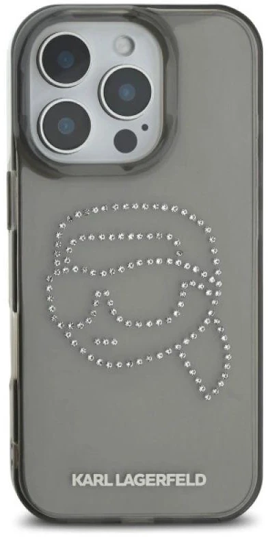 Karl Lagerfeld KLHCP16XHKHDCELK Apple iPhone 16 Pro Max 6.9″ juodos spalvos kietas dėklas IML Rhinestones Karl Head