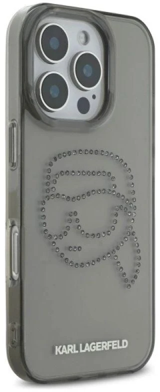 Karl Lagerfeld KLHCP16XHKHDCELK Apple iPhone 16 Pro Max 6.9″ juodos spalvos kietas dėklas IML Rhinestones Karl Head