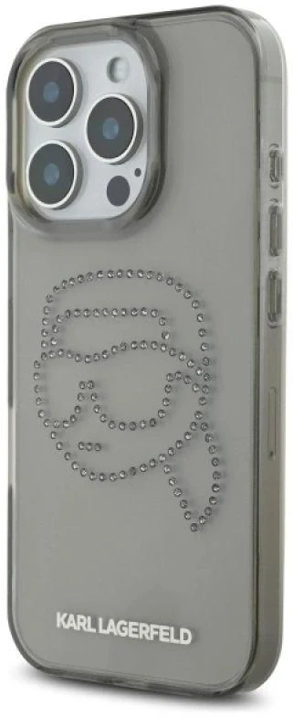 Karl Lagerfeld KLHCP16XHKHDCELK Apple iPhone 16 Pro Max 6.9″ juodos spalvos kietas dėklas IML Rhinestones Karl Head