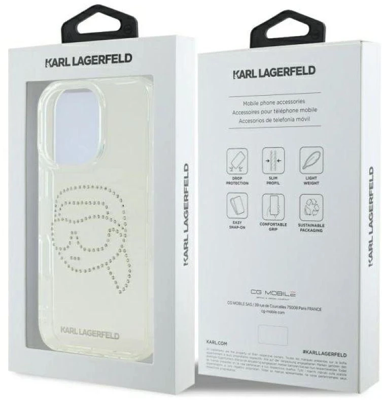 Karl Lagerfeld KLHCP16XHKHDCELT Apple iPhone 16 Pro Max 6.9″ skaidrus kietas dėklas IML Rhinestones Karl Hea