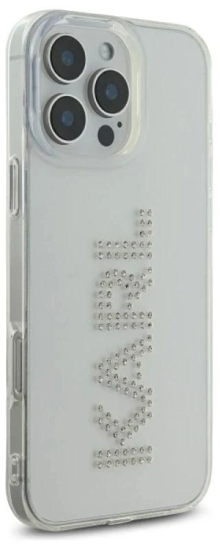 Karl Lagerfeld KLHCP16XHKLSTDCT Apple iPhone 16 Pro Max 6.9″ skaidrus kietas dėklas IML Rhinestones Logo