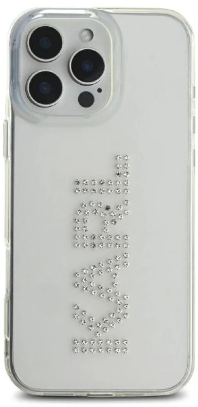 Karl Lagerfeld KLHCP16XHKLSTDCT Apple iPhone 16 Pro Max 6.9″ skaidrus kietas dėklas IML Rhinestones Logo