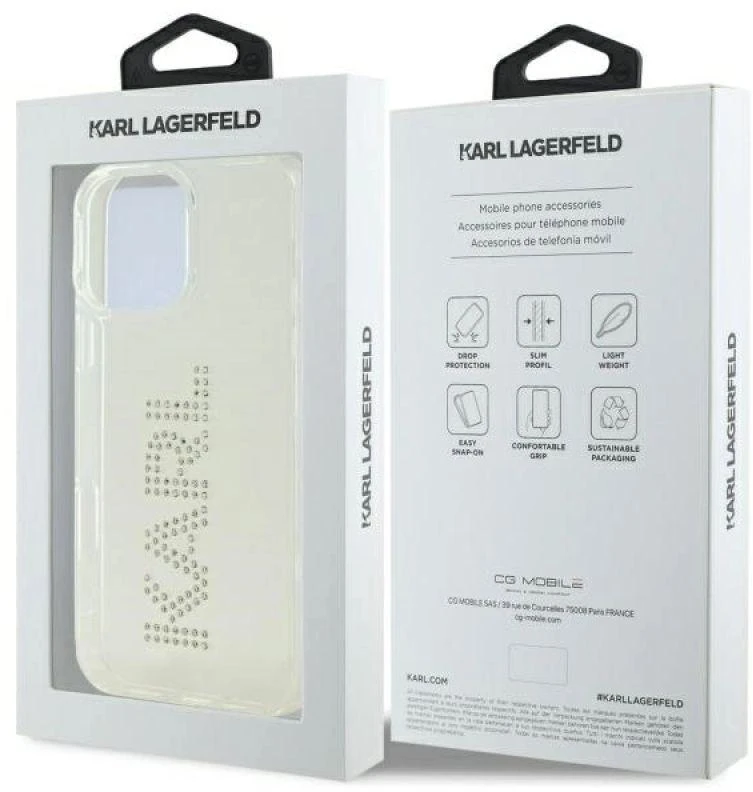 Karl Lagerfeld KLHCP16XHKLSTDCT Apple iPhone 16 Pro Max 6.9″ skaidrus kietas dėklas IML Rhinestones Logo
