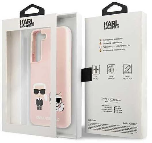 Karl Lagerfeld KLHCS22MSSKCI S22+ S906 kietas dėklas šviesiai rožinis/šviesiai rožinis Silikoninis Ikonik Karl & Choupet