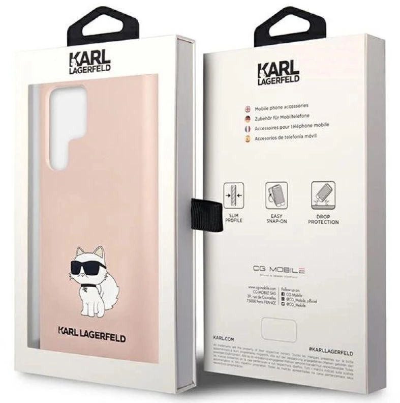 Karl Lagerfeld KLHCS23LSNCHBCP S23 Ultra S918 kietas dėklas rožinės spalvos Silicone Choupette