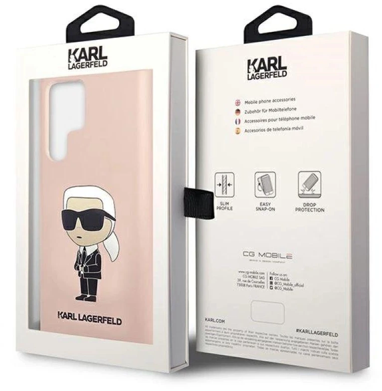Karl Lagerfeld KLHCS23LSNIKBCP Samsung Galaxy S23 Ultra S918 kietas dėklas rožinės spalvos Silicone Ikonik