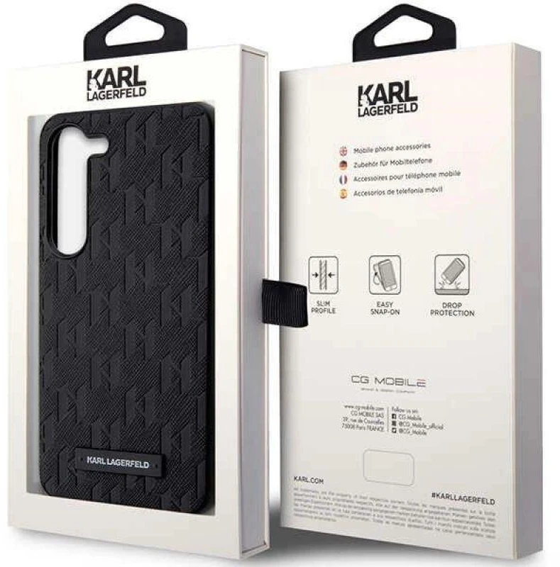 Karl Lagerfeld KLHCS23MSAKLHPK S23+ S916 kietas dėklas juodos spalvos Saffiano Mono Metal Logo