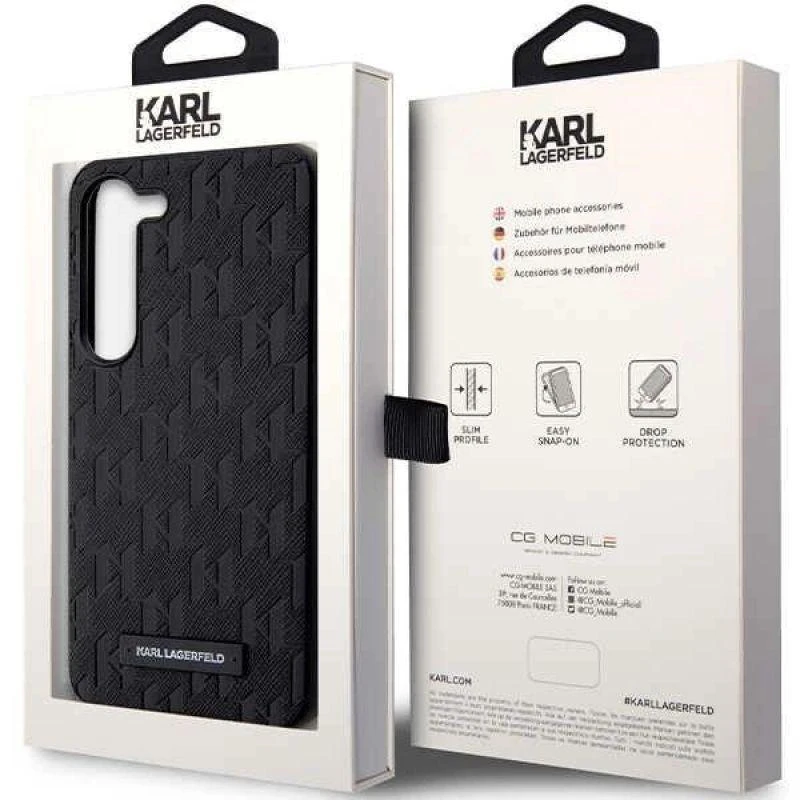 Karl Lagerfeld KLHCS23SSAKLHPK S23 S911 kietas dėklas juodos spalvos Saffiano Mono Metal Logo