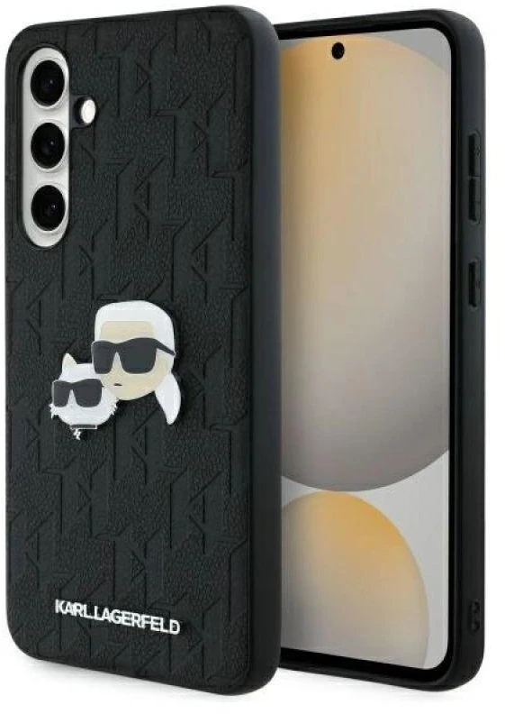 Karl Lagerfeld KLHCS24FEPGKLKCPK Samsung Galaxy S24 FE S721 juodos spalvos kietas dėklas Monogram Karl&Chaoupette Head Pin