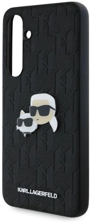 Karl Lagerfeld KLHCS24FEPGKLKCPK Samsung Galaxy S24 FE S721 juodos spalvos kietas dėklas Monogram Karl&Chaoupette Head Pin