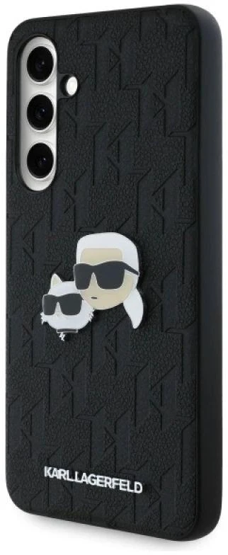 Karl Lagerfeld KLHCS24FEPGKLKCPK Samsung Galaxy S24 FE S721 juodos spalvos kietas dėklas Monogram Karl&Chaoupette Head Pin