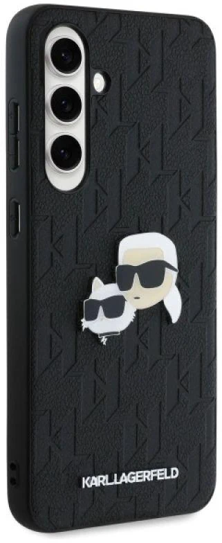 Karl Lagerfeld KLHCS24FEPGKLKCPK Samsung Galaxy S24 FE S721 juodos spalvos kietas dėklas Monogram Karl&Chaoupette Head Pin
