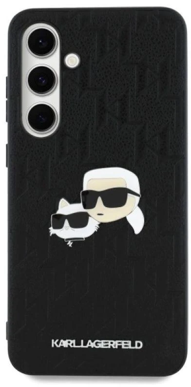 Karl Lagerfeld KLHCS24FEPGKLKCPK Samsung Galaxy S24 FE S721 juodos spalvos kietas dėklas Monogram Karl&Chaoupette Head Pin