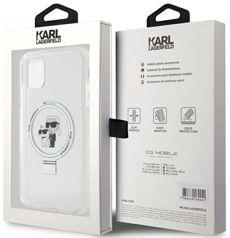 Karl Lagerfeld KLHMN61HMRSKCH Apple iPhone 11/ Xr 6.1″ baltos spalvos kietas dėklas Ring Stand Karl&Choupettte Mag
