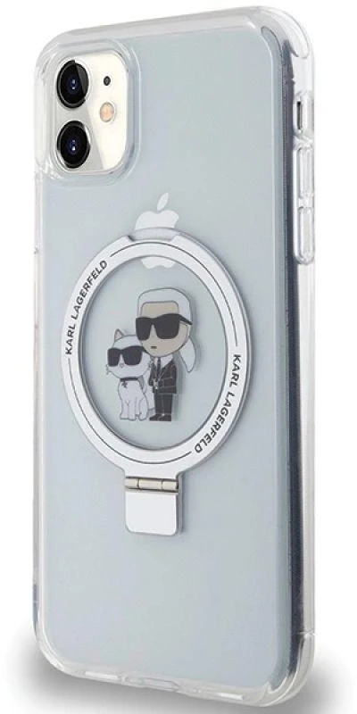 Karl Lagerfeld KLHMN61HMRSKCH Apple iPhone 11/ Xr 6.1″ baltos spalvos kietas dėklas Ring Stand Karl&Choupettte Mag