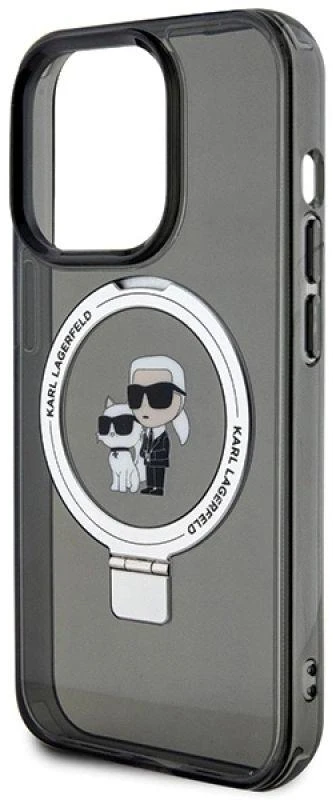 Karl Lagerfeld KLHMP13LHMRSKCK Apple iPhone 13 Pro 6.1″ juodos spalvos kietas dėklas Ring Stand Karl&Choupettte Ma