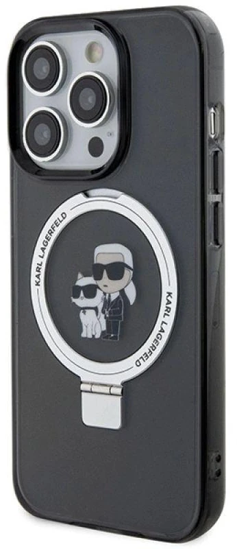 Karl Lagerfeld KLHMP13LHMRSKCK Apple iPhone 13 Pro 6.1″ juodos spalvos kietas dėklas Ring Stand Karl&Choupettte Ma