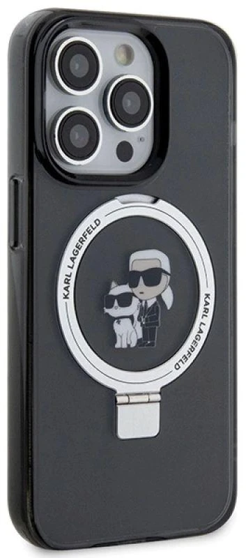 Karl Lagerfeld KLHMP13LHMRSKCK Apple iPhone 13 Pro 6.1″ juodos spalvos kietas dėklas Ring Stand Karl&Choupettte Ma