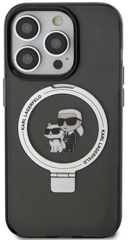Karl Lagerfeld KLHMP13LHMRSKCK Apple iPhone 13 Pro 6.1″ juodos spalvos kietas dėklas Ring Stand Karl&Choupettte Ma