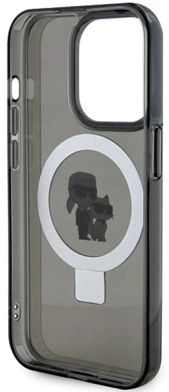 Karl Lagerfeld KLHMP13LHMRSKCK Apple iPhone 13 Pro 6.1″ juodos spalvos kietas dėklas Ring Stand Karl&Choupettte Ma