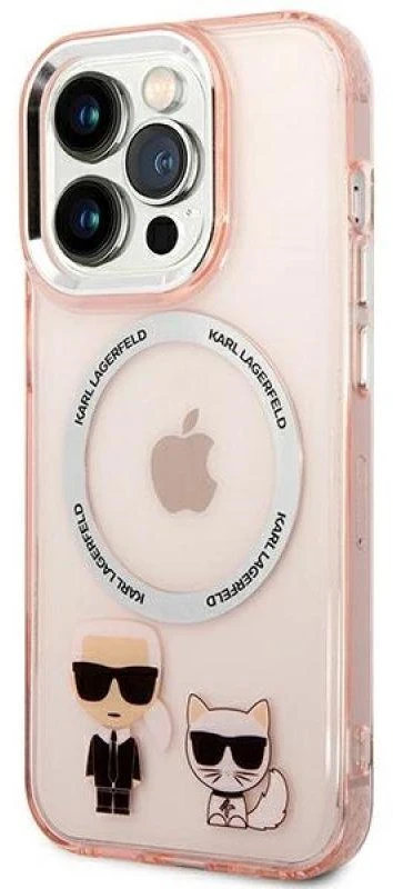 Karl Lagerfeld KLHMP14LHKCP Apple iPhone 14 Pro 6,1″ kietas dėklas rožinės spalvos Karl & Choupette Aliuminio Magsaf