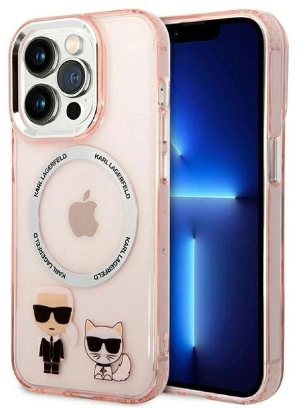 Karl Lagerfeld KLHMP14LHKCP Apple iPhone 14 Pro 6,1″ kietas dėklas rožinės spalvos Karl & Choupette Aliuminio Magsaf
