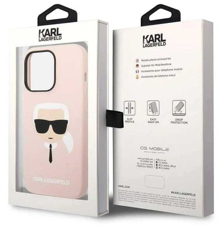 Dėklas Karl Lagerfeld Hardcase Silicone Karl`s Head Magsafe KLHMP14LSLKHLP Galinis dangtelis, Apple, iPhone 14 Pro, Silikoninis, Rožinė, 6.1 "