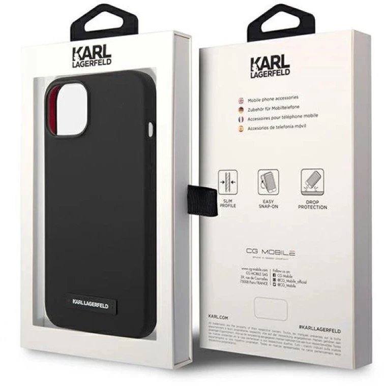 Dėklas Karl Lagerfeld Hardcase Plaque Magsafe KLHMP14MSLMP1K galinis dangtelis, Apple, iPhone 14 Plus, silikonas, Juodas, 6,7 "