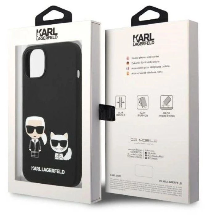Apple iPhone 14 Plus Karl Lagerfeld dėklas Liquid silikoninis Karl & Choupette Magsafe (KLHMP14MSSKCK) juodos spalvos