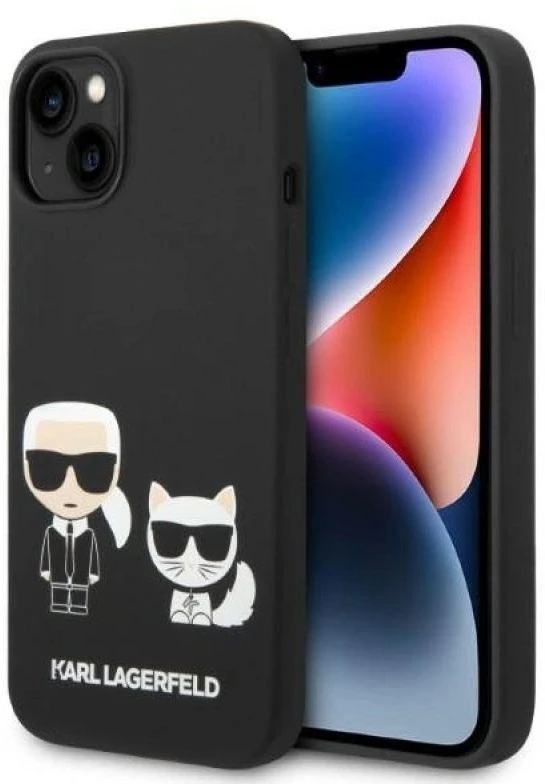 Apple iPhone 14 Plus Karl Lagerfeld dėklas Liquid silikoninis Karl & Choupette Magsafe (KLHMP14MSSKCK) juodos spalvos