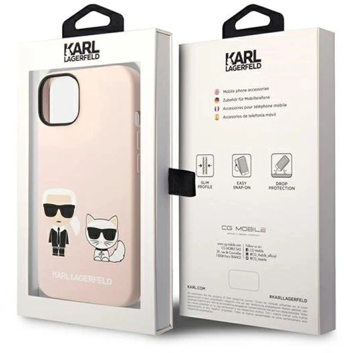 Karl Lagerfeld KLHMP14SSSKCI iPhone 14 6.1" kietas dėklas šviesiai rožinis / šviesiai rožinis silikoninis Karl & Choupette Magsafe dėklas