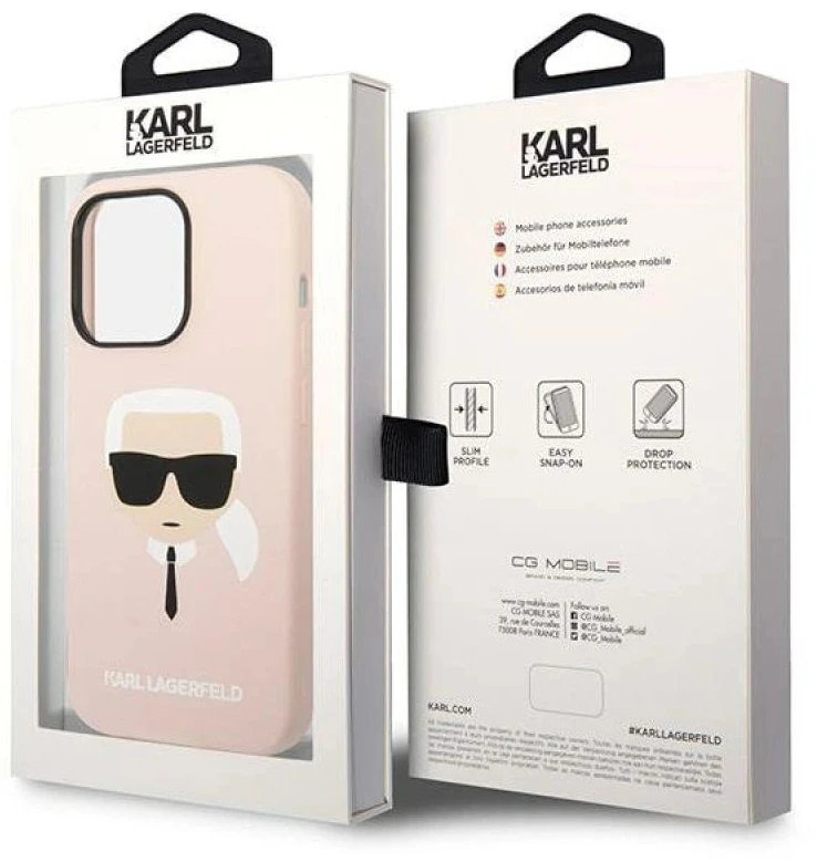 Dėklas Karl Lagerfeld KLHMP14XSLKHLP IPHONE 14 PRO MAX 6.7 "HARDCASE LIGHT Rožinis/LIGHT Rožinis SILICONE KARL`S HEAD MAGSAFE